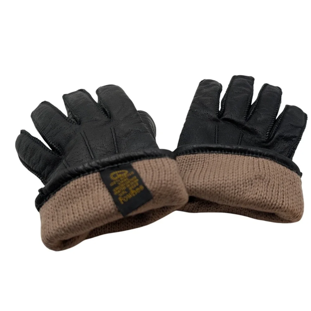 Vintage Pownes Genuine Leather Gloves Driving Lined Black‎ Womens Size Large